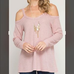 Blue cold shoulder sweater by she and sky